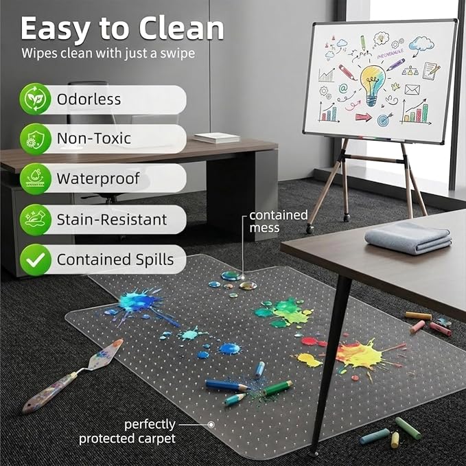 Office Chair Mat Carpet Protector: 36" x 48" Plastic Heavy Duty Computer Desk Mats with Lip for Low Flat and No Pile Carpeted Floor - Clear Rug Pad for Rolling Chairs Work Home Gaming Convex Shape