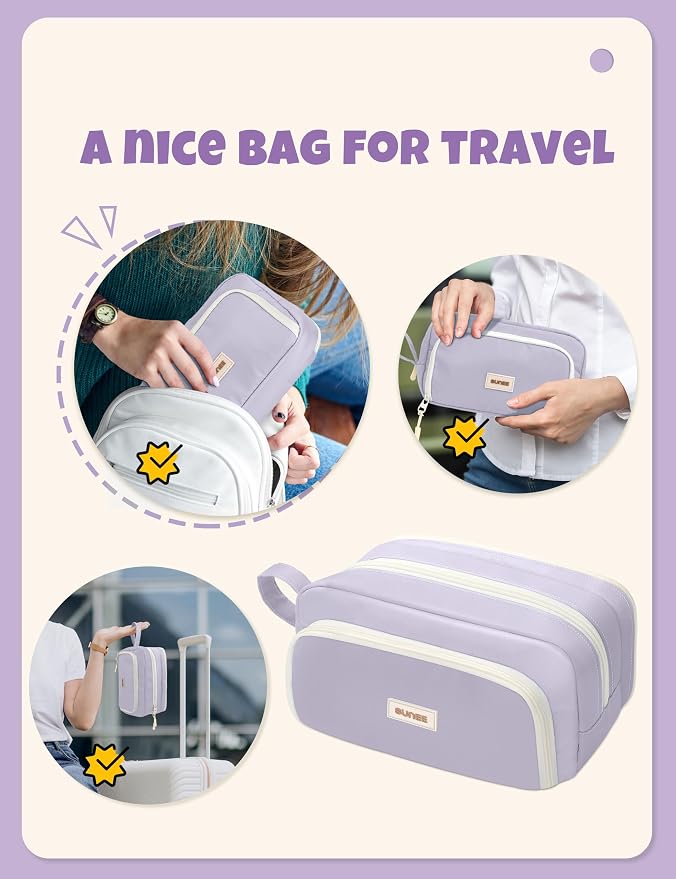 SUNEE Large Pencil Case, Big Capacity Pen Pouch with 3 Compartments, Kawaii Pencil Bag with Zipper, High Storage Stationery Holder and Organizer, School Supplies for Teen and Adult Girls, Light Purple