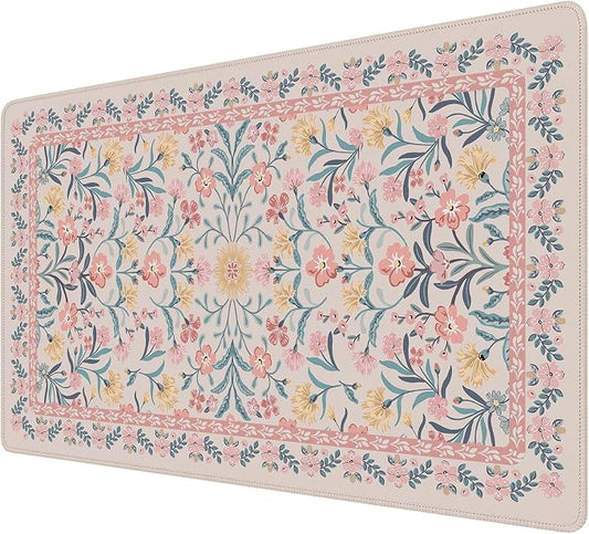 iCasso Pink Aesthetic Flower Mouse pad for Laptop, Desk Matt for Desktop 13.7"x23.6", Anti-Slip Mousepad with Stitched Edges for Laptop Computer Keyboard(Pink Floral)