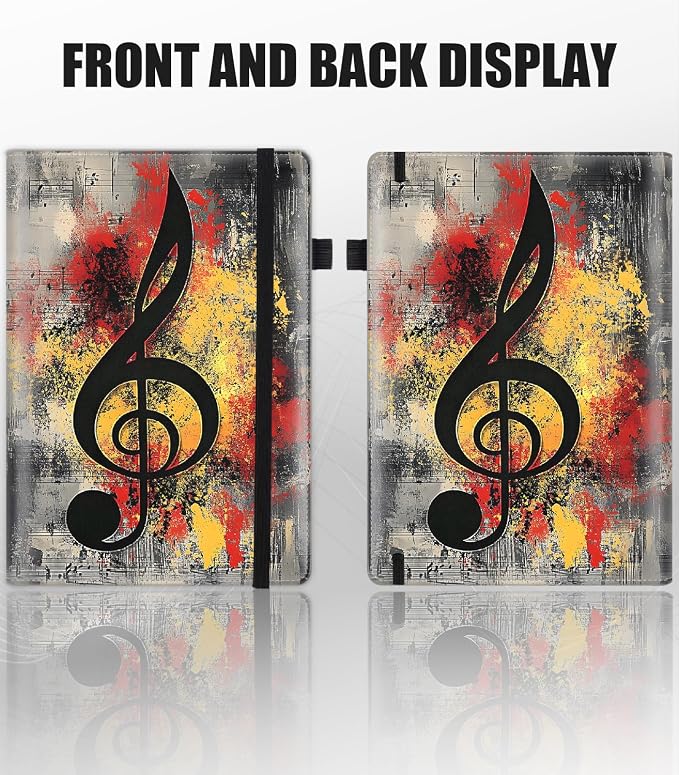 Hardcover Executive Notebooks, A5 PU Leather Lined Journal Notebook, 200 Pages Thick Paper Subject Notebooks for School,Work,Home Writing Business Notebook, Diary Book ，Gold Music Notes