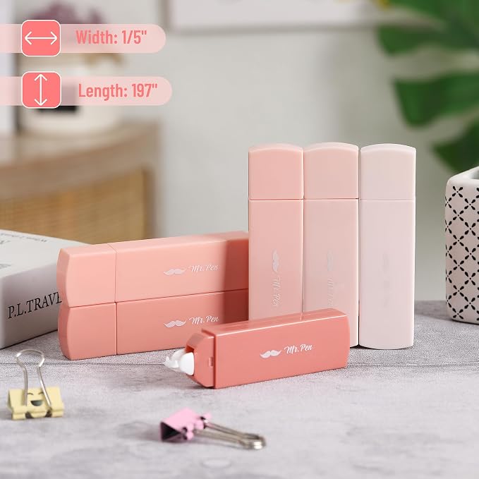 Mr. Pen- Aesthetic Correction Tape, 0.2" x 197", 6 pcs, Mocha Blush | Cute Correction Tape