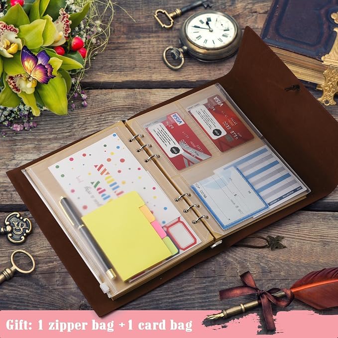 Leather Journal Notebook, Vintage Refillable Journal with 2 PVC Pockets, Travel Journal for Writing, Diary Journal for Women, Men, Girls and Boys, 100GSM Lined Paper, 160 Pages (Pink, A6 7.3"x 5.1")