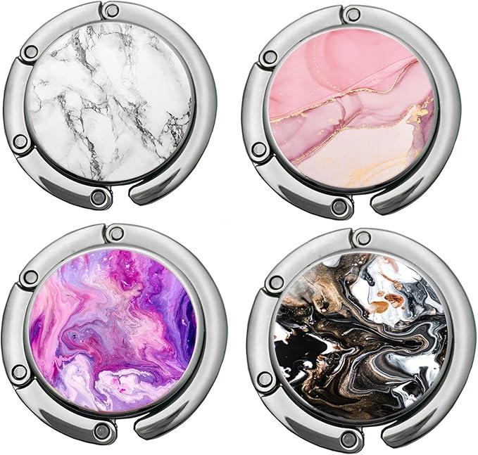 Bosketo Foldable Purse Hook Womens Bag Table Hanger Collection Desk Hooks for Purse (4pack Beautiful Marble Hook)