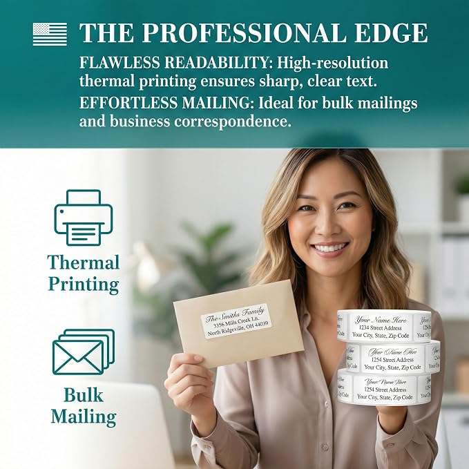 Address Labels Personalized Return Address Labels Personalized Custom Mailing Label for Envelopes 2.5" x 0.75" Self Adhesive Return Stickers Roll, White, (10-1000)