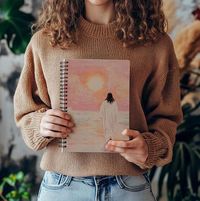 bitCNY Spiral Notebook 8.3 x 5.5 Inches, Jesus Walking on Water Painting Cover, Christian Art Journal, Lined Notebook for Devotion and Daily Writing