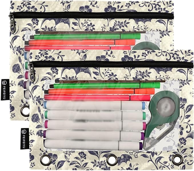 Goth Bat Pencil Pouches for 3 Ring Binder 2 Pack | Binder Pencil Case With Zipper Reinforced GrommetsPencil Bags for Office Organizers
