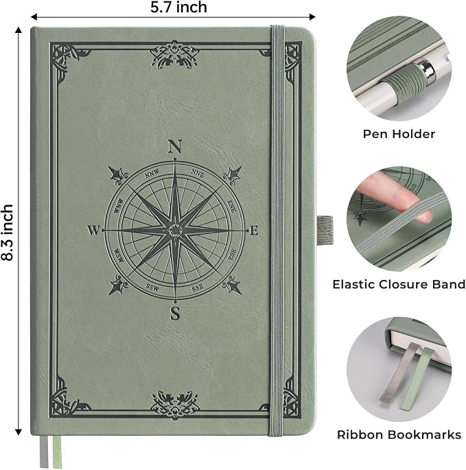 AHGXG Blank Journal Notebook, 192 Pages, A5 Medium Size (5.7'' x 8.3'') | Leather Hardcover, 100 GSM Thick Paper, for Sketching, Drawing, Painting (Light Green)