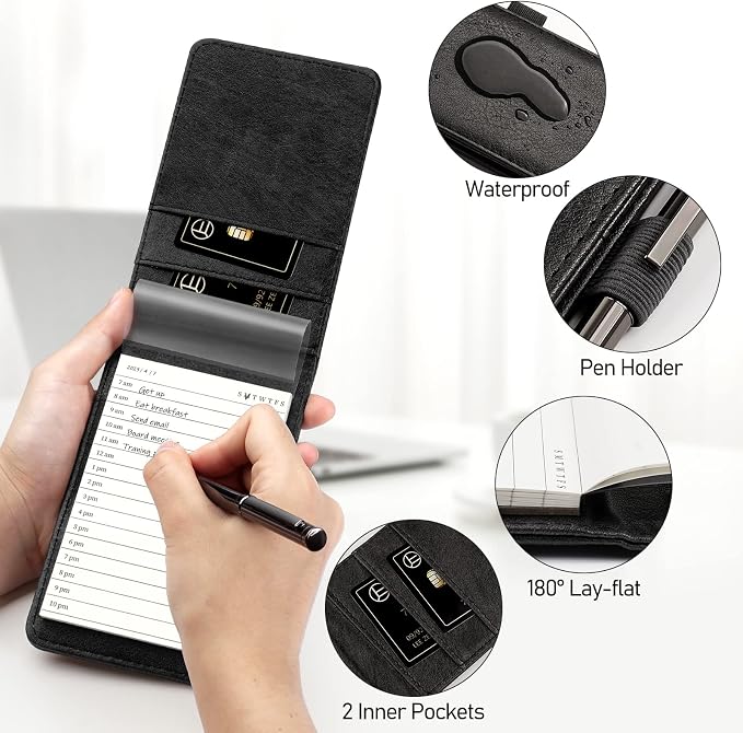 WEMATE 10 Pieces Small Notepad Holder Set Pocket Notebook 3 x 5 Inch (Grey) | Included Mini Pocket Notepad Holder Set with 8 Memo Book Refills and Metal Pen for Meetings, Daily Records