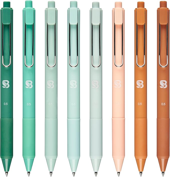 BLIEVE - Gel Pens With Cool Matte Finish, Aesthetic and Cute Pens With Smooth Writing For Journaling And Bible Note Taking No Bleed Through, Cute School Supplies 8 Pack (Black Ink)