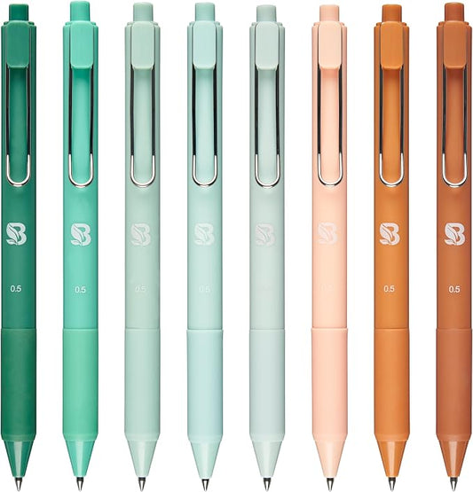 BLIEVE - Gel Pens With Cool Matte Finish, Aesthetic and Cute Pens With Smooth Writing For Journaling And Bible Note Taking No Bleed Through, Cute School Supplies 8 Pack (Black Ink)