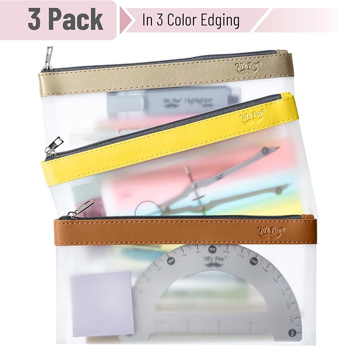 Mr. Pen- Clear Pencil Pouch, 8.50"x4.25", 3 Pack, Durable TPU Material | Medium Water-Resistant Pencil Bags with Smooth Zipper, Multipurpose Clear Pouch for Stationery, School, Office