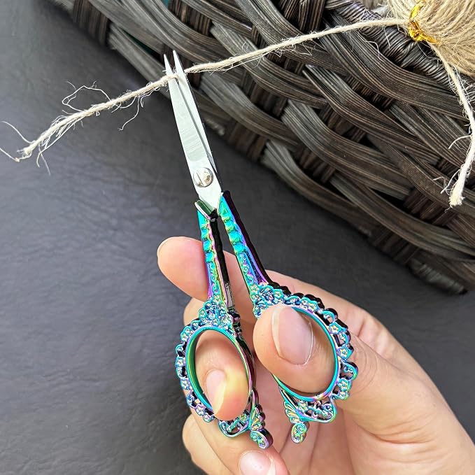 Small Sharp Embroidery Scissors, Precision Detail Sewing Shears | Detail Pointed Cutter for Thread, DIY Craft, Artwork, Needlework Yarn, Beauty Tool for Eyebrow Trimming, 4.6in Flower