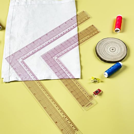 KEARING 8" & 12" Clear Plastic L-Square Ruler Set - 2PCS Sewing L-Square | Clear L-shaped right angle rulers for dressmaking. Non-rub sandwich line scale for sewing patterns & quilting. 2-piece set.
