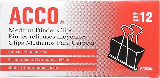 ACCO Binder Clips, Medium, Black, 12 per Box, 2 Boxes (72062) (Pack of 10)