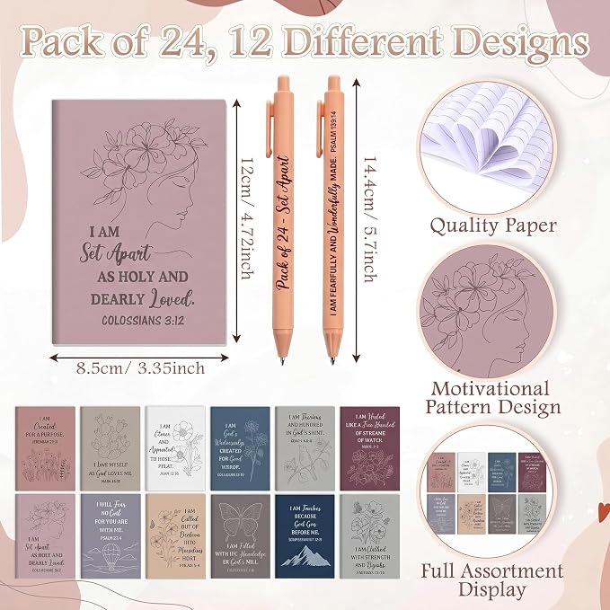 Mooliwe 48 Pcs Positive Affirmation Gift Set Gratitude Notebooks with Pens Small Bags Motivational Encouragement Notepads Daily Affirmations Journal for Women Stress Relief Self Care (Prayer)