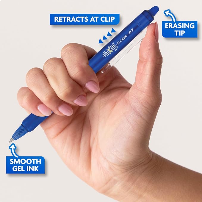 PILOT FriXion Clicker Erasable, Refillable & Retractable Gel Ink Pens, Fine Point, Black/Blue/Red Inks, 3-Pack (31467)