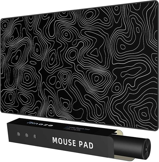 Rinaze Extra Large Gaming Mouse Pad with Black Topographic, XXL Mousepad, Big Mouse Mat Desk Pad, Non Slip Keyboard Pad for Gaming Computer Laptop PC Office Desk Accessories