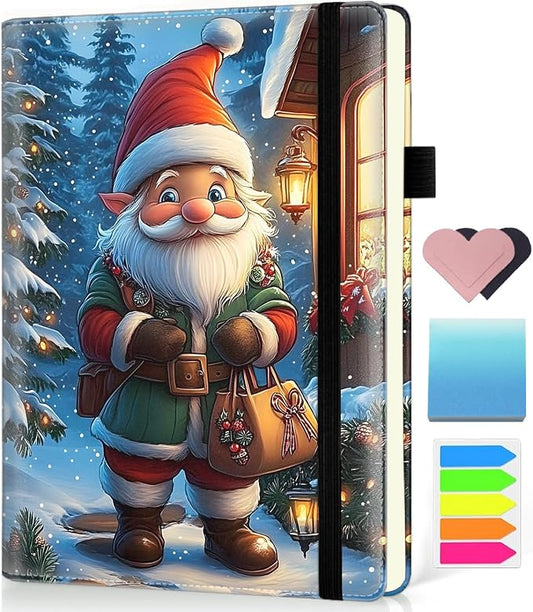 Hardcover Executive Notebooks, A5 PU Leather Lined Journal Notebook, 200 Pages Thick Paper Subject Notebooks for School,Work,Home Writing Business Notebook, Diary Book ，Santa Claus