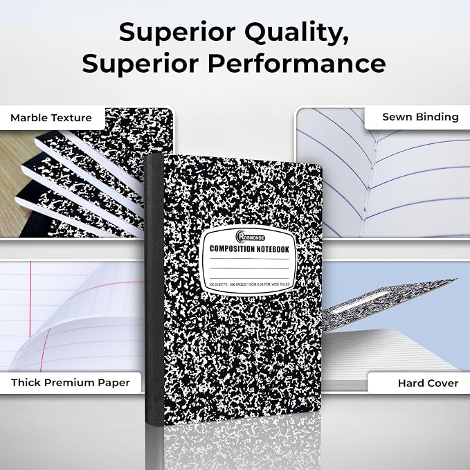 Rosmonde 1000 Pack (Pallet) Composition Notebooks Bulk, Wide Ruled, Pallet of Notebooks, 200 Pages (100 Sheets), 9-3/4 x 7-1/2, Bulk Notebooks for School, Bulk Office Notebooks, 4-7 Days Transit