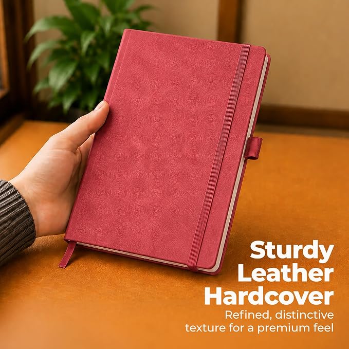 A5 Premium Leather Journal Red 5.8x8.3" Lined Leather Notebook 300 Pages | Journal for men & women, leather bound journal for men, journal notebook. Durable notebook for everyday writing.