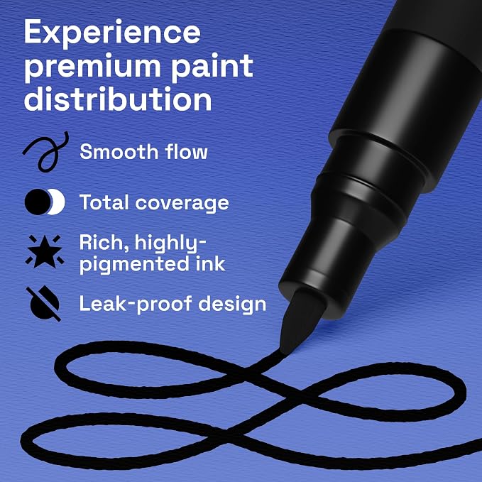 ARTISTRO Black Paint Pens - Extra-Fine Tips - Set of 5 | Acrylic Paint Markers, Water-Based, For Rock, Glass, Ceramic, Wood, Tire, Fabric, Metal, Canvas, Marking, Painting