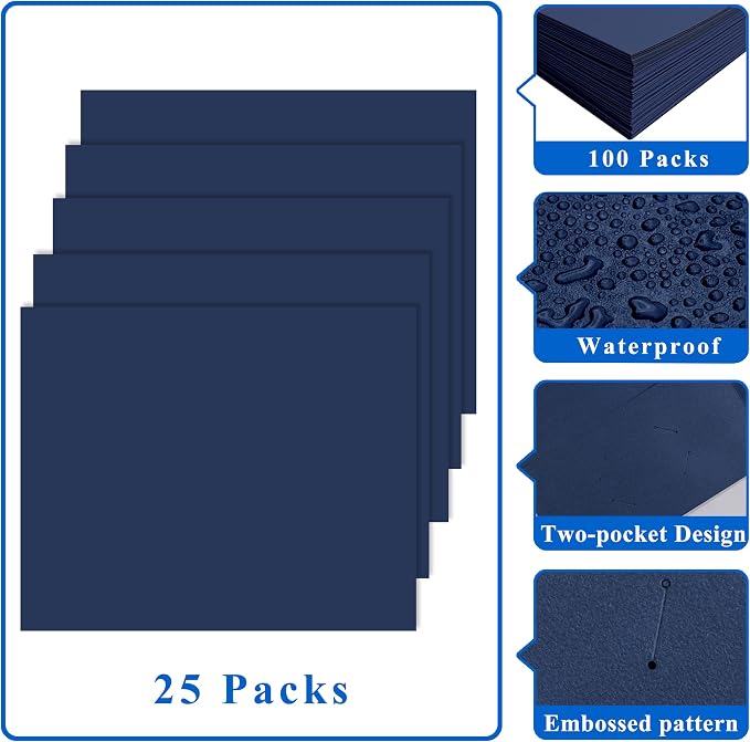 Zzrywuty File folders with Pockets,Navy Blue Two folders for documents,50 Pack Paper Folders with Card Slot,Letter Size,School Students,Business,Home and Office Workers