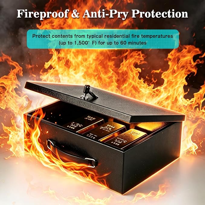 xydled Fire Resistant Safe Fire Safe Box with Key Lock for Home Office Security Storage for Valuables Documents,13.2"x 11"x 5.1" Inch,Black