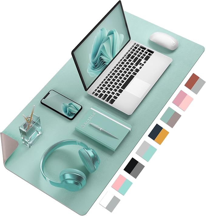 Desk Mat Large protector Pad - Multifunctional Dual-sided Office Desk Pad,Smooth Surface Soft Mouse Pad,Waterproof Desk Mat for Desktop, Pu Leather Desk Cover for Office/Home(Lake Blue, 23.6" x 13.7")