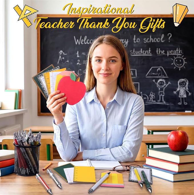 Eaasty 24 Pcs Back to School Teacher Gifts Bulk Cute Composition Notepads and Ballpoint Pens with Ribbon Inspirational Thank You Gifts for Teacher, Student, Staff, Coworker
