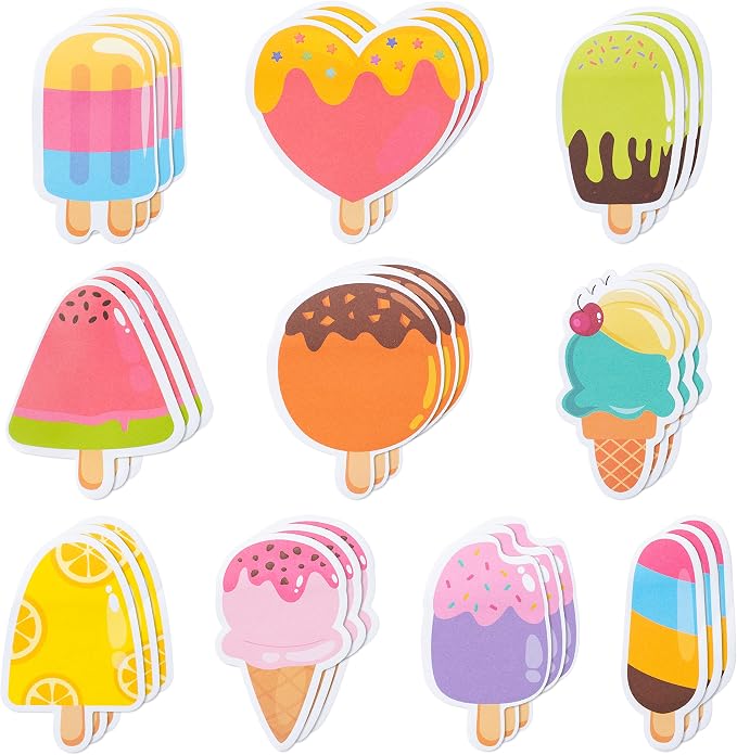 Xqumoi 30 Pack Ice Cream Sticky Notes Summer Office School Class Supplies | Fruit Popsicle Self-Sticky Memo Pads, Page Marker Notepads, for Student Kids, Birthday Party Favors, Goodies Bag Fillers