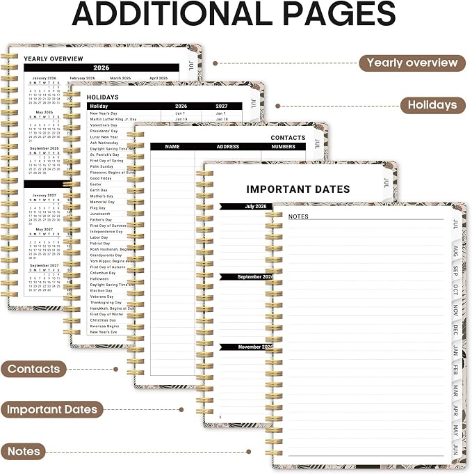 Planner 2026-2027, Academic Monthly and Weekly Calendar Planner for Women, July 2026 - June 2027, Hardcover Pretty Agenda Planner Book with Tabs, Spiral Daily Organizer for School Office Home Supplies, 6.3" x 8.5" - Magical Forest