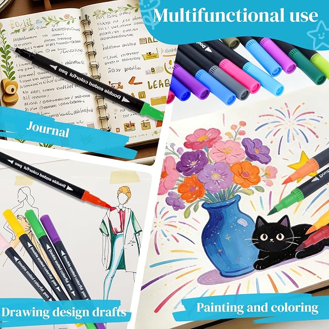 120Colors Art Markers for Adults, Fine Tip & Brush Pen Set for Coloring Books, Drawing, Watercolour Markers Pens, Artist Markers