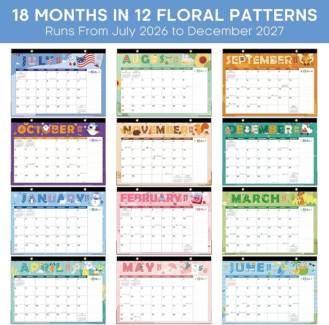3 Pack of Desk Calendar 2026-2027, 18-Month Calendar Runs from July 2026 to December 2027, Large 17" x 12" Monthly Desktop & Wall Calendar for Home & Office - Festival