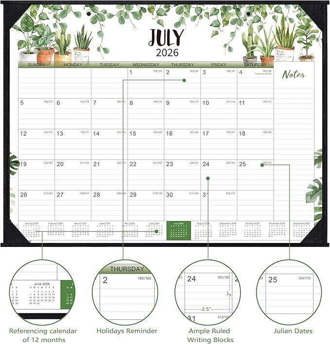 Desk Calendar 2026-2027 - Large Desk Calendar 2026-2027 22x17, Jul. 2026 - Dec. 2027, 26-27 Large Calendar, 18 Months, Corner Protectors - Plants