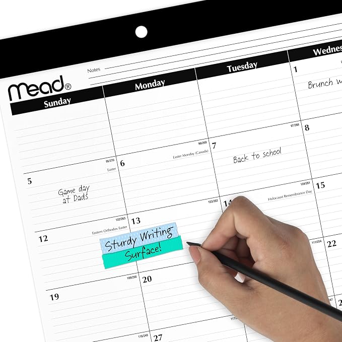 Mead Desk Calendar 2026-2027 Planning Pad, Academic 15-Month April-June, Monthly, 17.75" x 11" Compact, Ruled Daily Block (CAM82005)