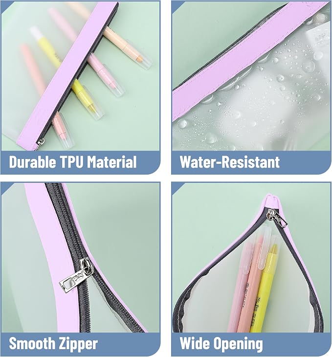 Mr. Pen- Clear Pencil Pouch, 8.50"x4.25", 6 Pack, Durable TPU Material | Medium Water-Resistant Pencil Bags with Smooth Zipper, Multipurpose Clear Pouch for Stationery, School, Office