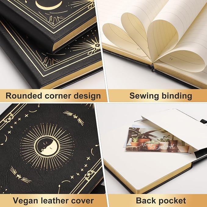 Blank Journal Notebook for Women Men, 192 Pages, A5 (5.7'' x 8.3'') | Hardcover Leather Notebook with 100GSM Thick Paper for Traveling, Sketching, Drawing, Painting (Black)