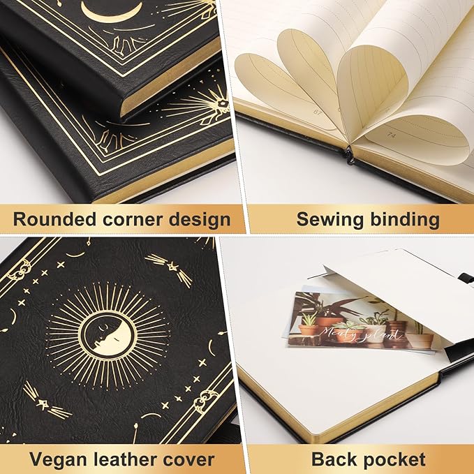 Dotted Journal Notebook for Women Men, 192 Pages, A5 (5.7'' x 8.3'') | Hardcover Leather Notebook with 100GSM Thick Paper for Traveling, Journaling, Planning, Tracking (Black)