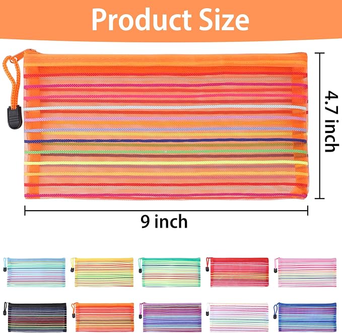 YOPCDJ 20 Pack 10 Colors Mesh Zipper Pouch Bags, Small Pouch Pencil Pouch Bulk, Cosmetics Makeup Bags Accessories Storage Bag, Home Organizing Office School Classroom Supplies