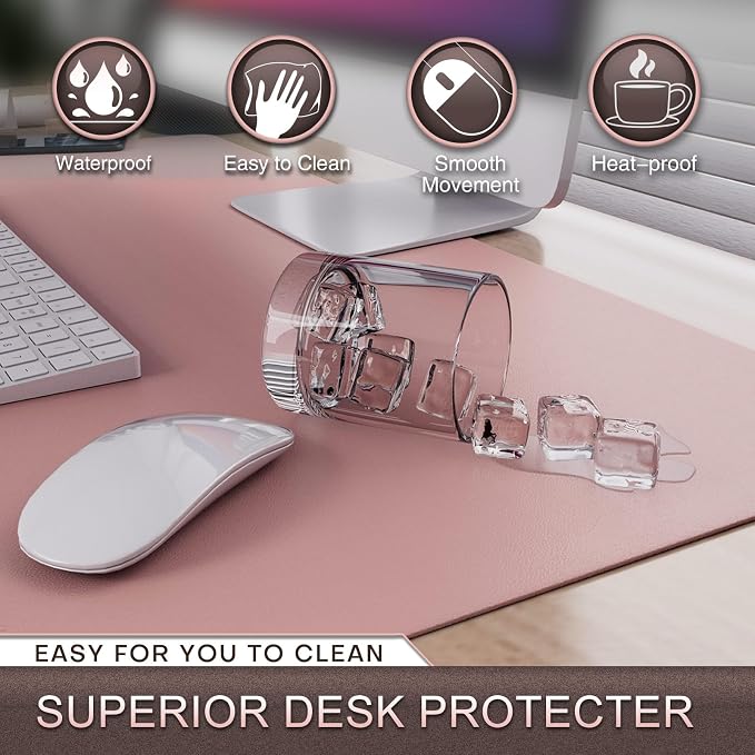 K KNODEL Large Desk Protector Mat and Pad for Office (Pink, 17" x 35.4") | Waterproof Desk Mat, Desk Pads and Blotters, Desktop Mat, Desk Protector and Cover, Office Computer, Laptop and Keyboard Mat