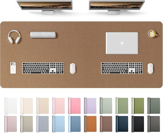 YSAGi Leather Desk Protector, Office Mat, Large Mouse Mat, Non-Slip PU Leather Blotter, Laptop Desk Mat, Waterproof Writing Pad for Office and Home(Shiny Bronze, 63" x 24")