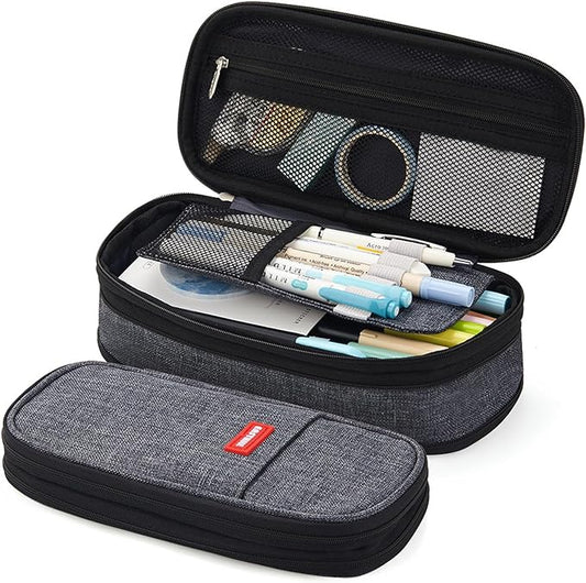 EASTHILL Big Capacity Pencil Pen Case Office College School Large Storage High Capacity Bag Pouch Holder Box Organizer (Deep Gray)