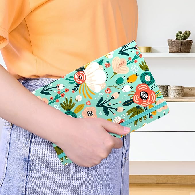 Lined Journal Notebook, Hardcover Journal for Women, Medium 5.7 x 8.4 in, 160 Pages Thick Paper, Cute Aesthetic Floral A5 Ruled Notebook for Writing Journaling Work School Office, Green Flowers