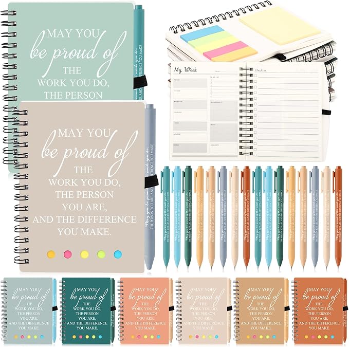 Resurhang 48 Pcs/24 Set Back to School Gifts for Students Teacher, Inspirational A6 Spiral Journal Notebook with Pen for Employee Team Teachers Students Classroom Rewards(Light Color,May You)
