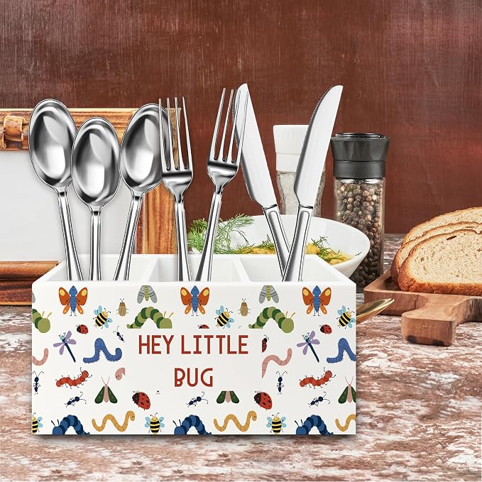 Bug Insect Kids Classroom Pen Pencil Holder Organizer for Desk, Hey Little Bug Wooden Box Signs Decorations for Kids Boys Girls Room Bedroom Playroom Desk Tabletop, Insect Gifts
