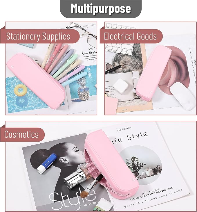 Mr. Pen- Silicone Pencil Case, Light Pink Pencil Pouch, Pencil Case Small | Multifunctional Pouch for Stationery, Cosmetics and Electrical Goods Storage
