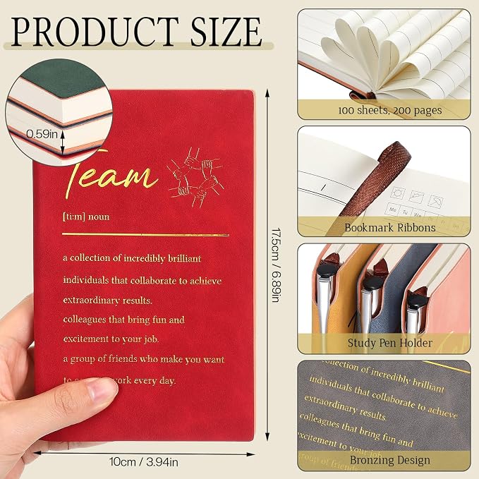 Colarr 40 Pcs Appreciation Gifts Bulk Inspirational PU Leather Notebook Journal & Pen Set Thank You Gifts for Staff, Employees, Coworkers, Nurses(Vivid Colors,Team Sign)