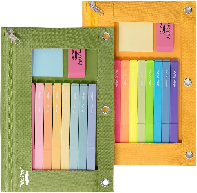 Mr. Pen- Pencil Pouch for 3 Ring Binder, 2 Pack, 10"x6.75", Smooth Zipper | Clear Window, Large Capacity Pencil Case with 3 Reinforced Grommets for School, Office, Supplies Storage | Clear Window, Large Capacity Pencil Case with 3 Reinforced Grommets f...