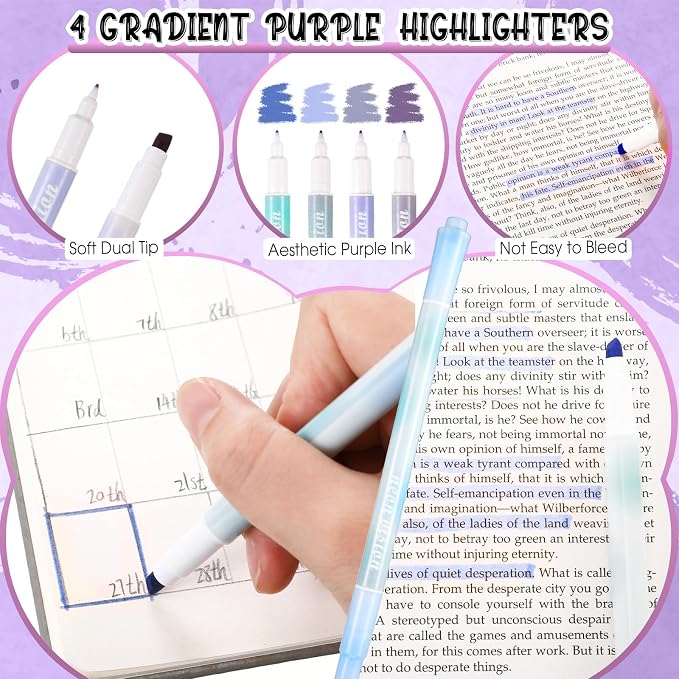 38 Pcs Aesthetic Office Supplies with Pen Case Sticky Notes Gel Pens Highlighters Correction Tapes Stationery Kit for Office Work Coworkers(Purple Color,Classic)
