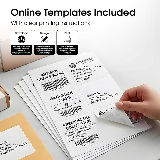 4" X 3.33" Matte White Printable Shipping Labels (500 Sheets, 3000 Stickers) Address and Mailing Labels for Laser & Inkjet Printers - Spartan Industrial Template R015